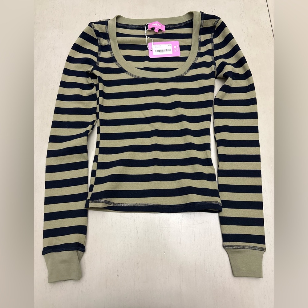 Edikted Rainey Olive and Black Striped Top